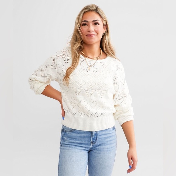 Z Supply Women’s Kasia Crochet Open Knit Sweater in Ivory Size L - Picture 1 of 12